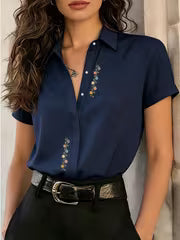 Women's Floral Print Lapel Blouse, Casual Outdoor Shirt