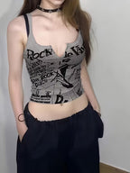 Women's Punk Print Stretch Crop Top