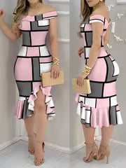 Women's Plaid Print Ruffle Hem Dress