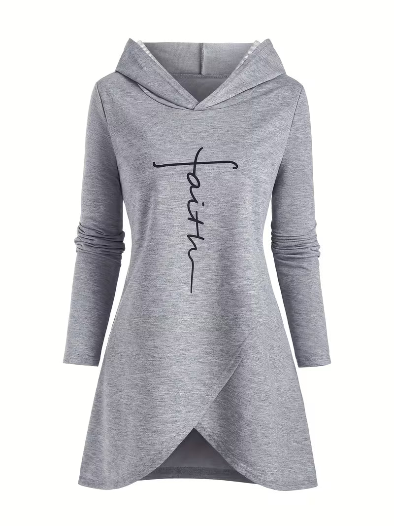 Women's Front Cross Letter Print Hoodie