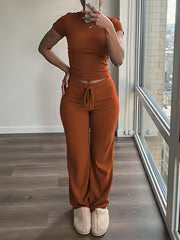 Women's Short Sleeve Top & Wide-Leg Pants Set