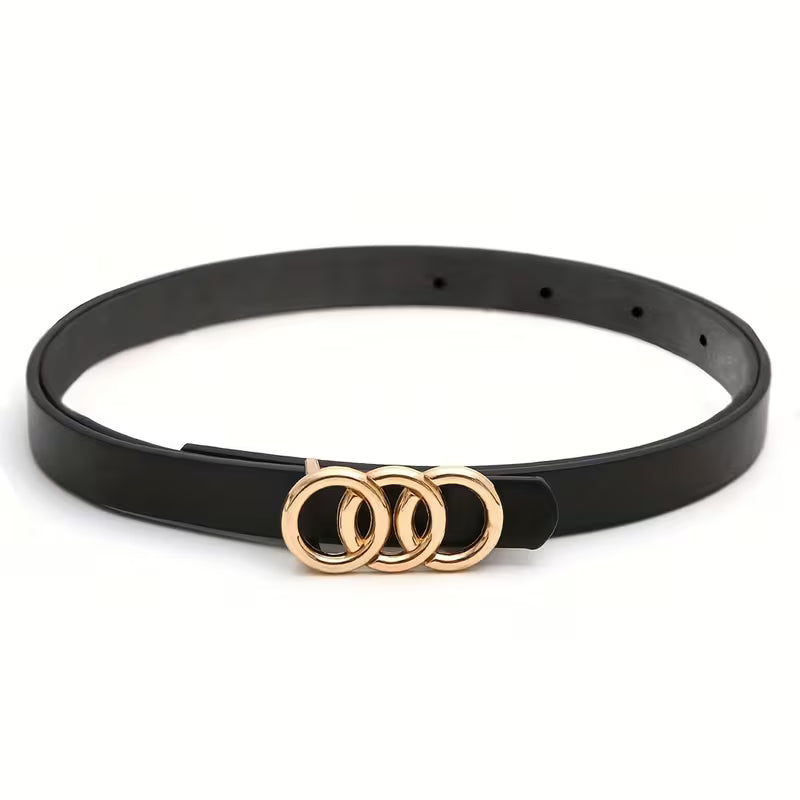 Women's 3-Pack Skinny PU Belts, 3-Ring Buckle