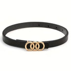 Women's 3-Pack Skinny PU Belts, 3-Ring Buckle