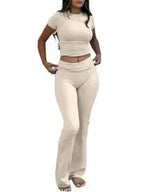 Women's Crew Neck Top & Flared Pants Set