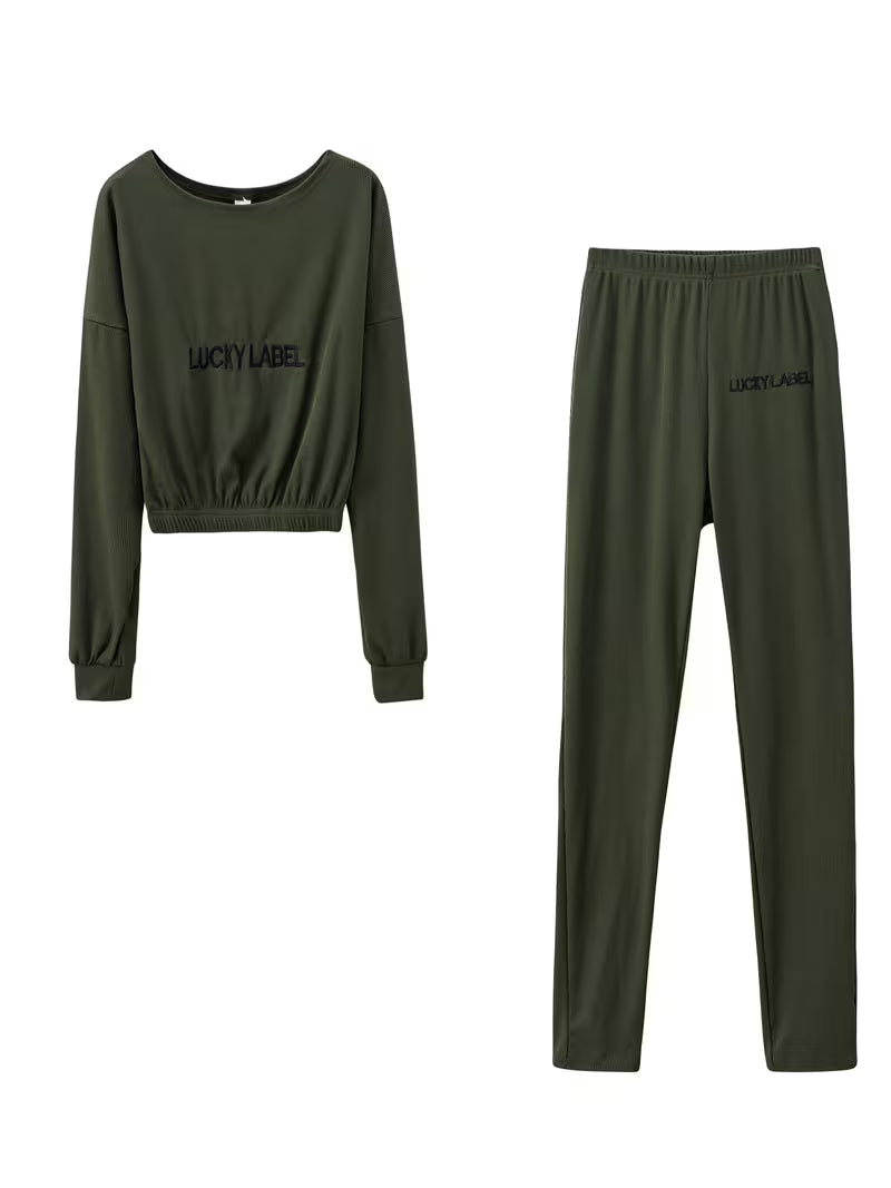 Women's Letter Embroidery Sweatshirt & Skinny Pants Set