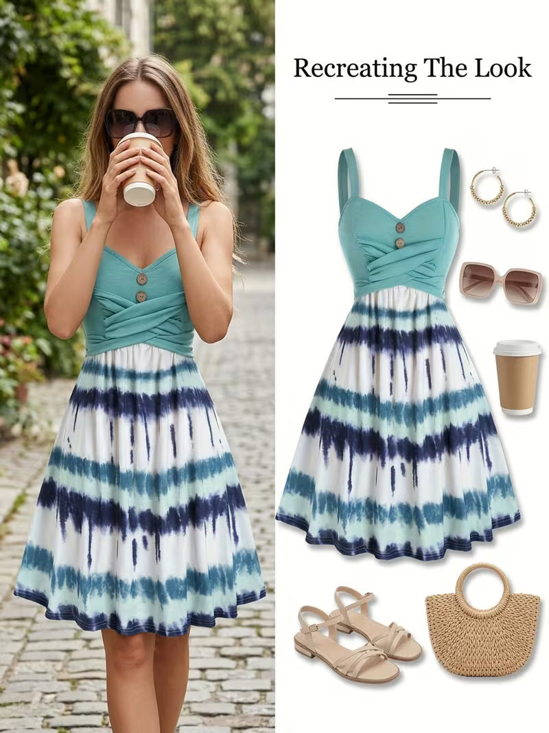 Women's Tie-Dye Print Sleeveless Backless Dress