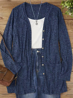 Women's Buttoned V-Neck Coat with Pockets