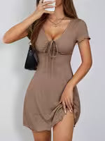 Women's Drawstring Knot Front Summer Dress