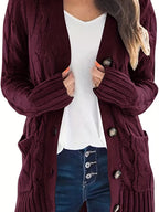 Women's Olive Green Cable Knit Cardigan