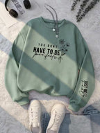 Women's Floral & Letter Print Round Neck Sweatshirt