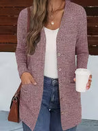 Women's Buttoned V-Neck Coat with Pockets