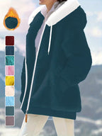 Women's Plus Size Plush Fleece Zip-Up Hooded Jacket