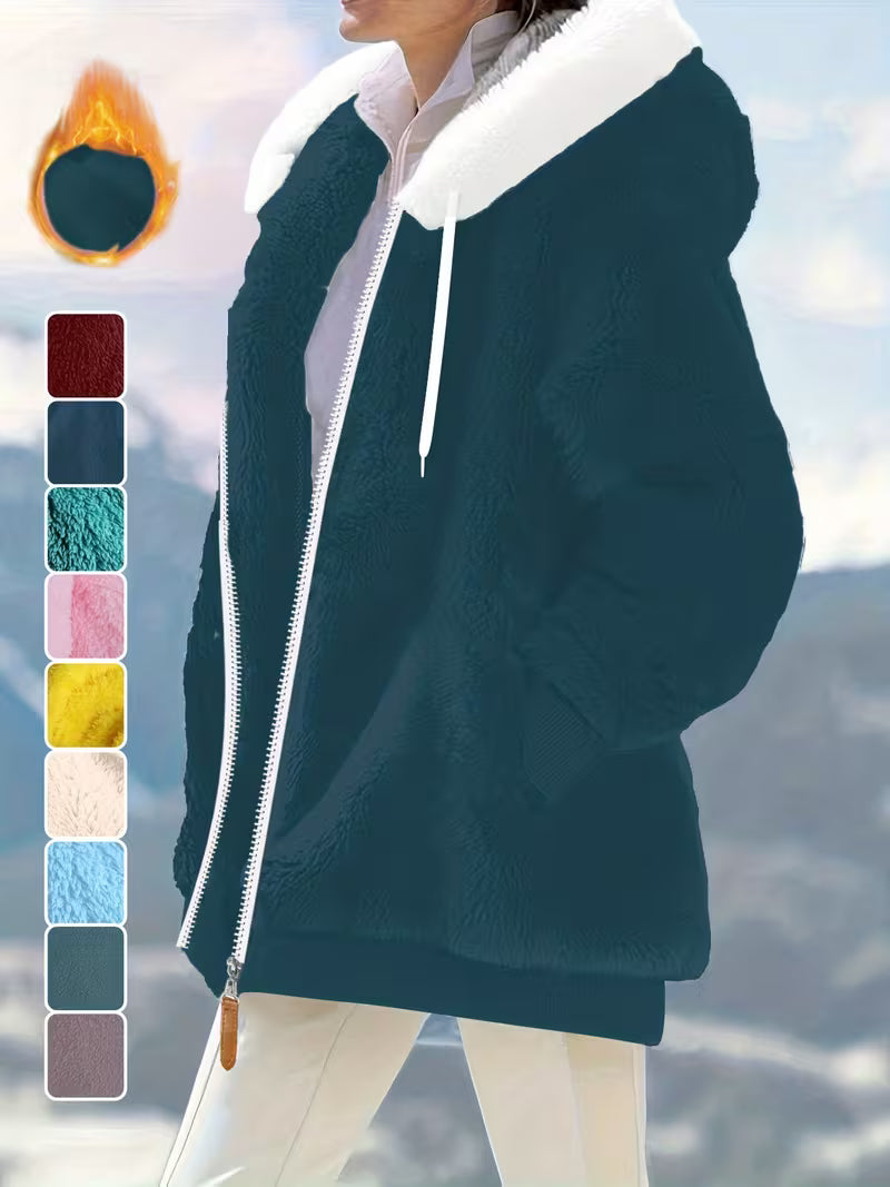 Women's Plus Size Plush Fleece Zip-Up Hooded Jacket