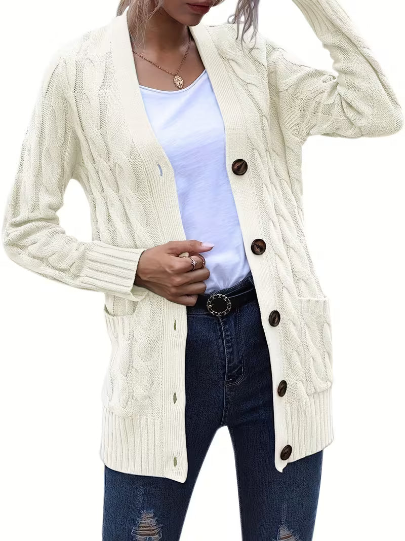 Women's Olive Green Cable Knit Cardigan