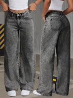 Women's Gray Snowflake Wide Leg Jeans