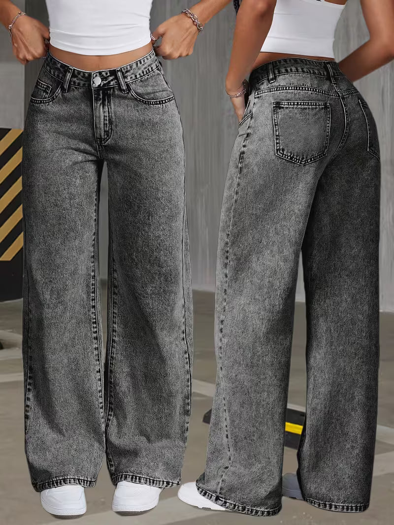 Women's Gray Snowflake Wide Leg Jeans