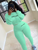 Women's Letter Embroidery Sweatshirt & Skinny Pants Set