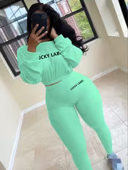 Women's Letter Embroidery Sweatshirt & Skinny Pants Set
