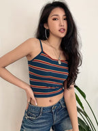 Women's Rainbow Stripe Square Neck Crop Top