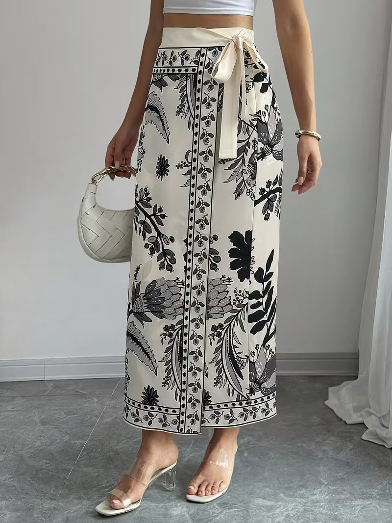 Women's Floral Print Wrap Tie Skirt, Vacation Style