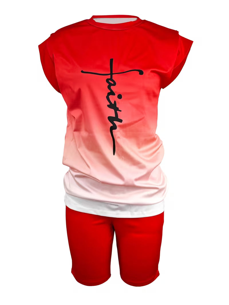 Women's Letter Print Top & Shorts Two-Piece Set