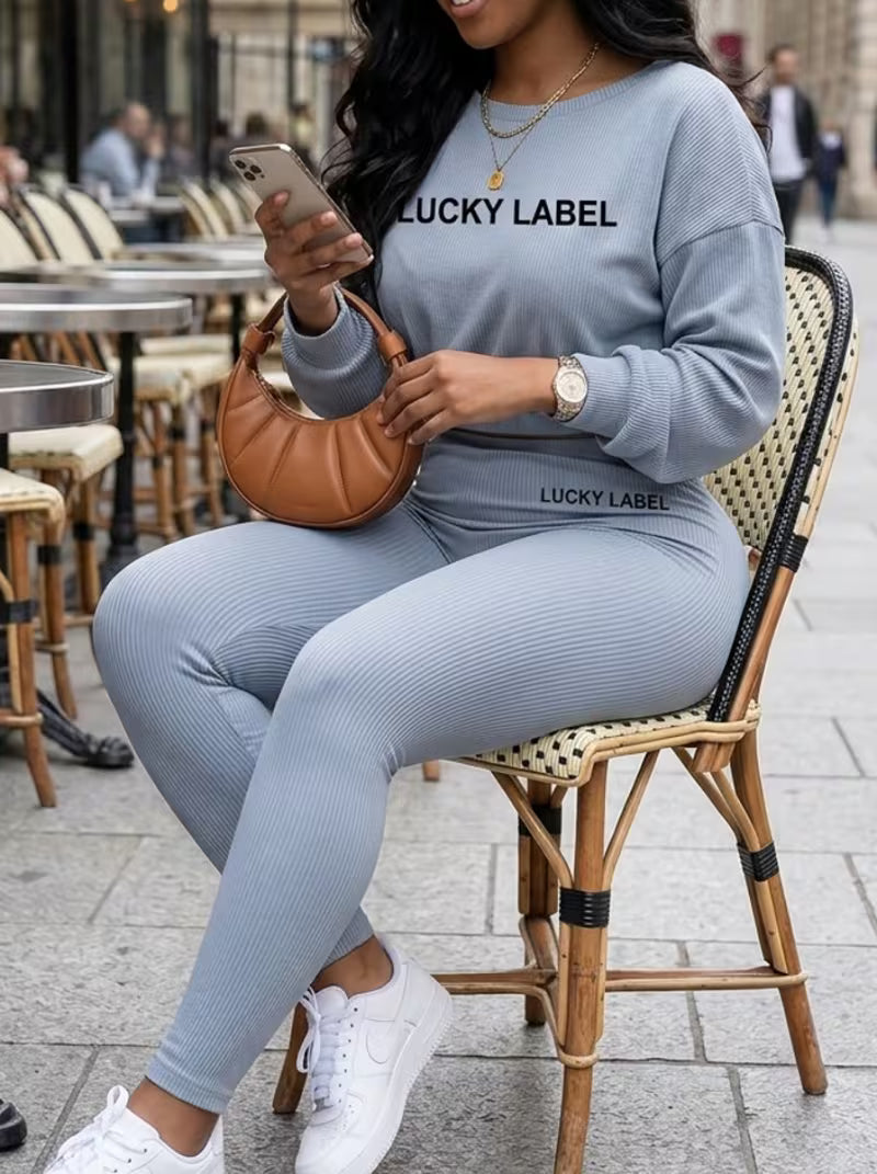 Women's Letter Embroidery Sweatshirt & Skinny Pants Set