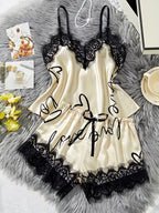 Women's Contrast Lace Letter Print Pajama Set
