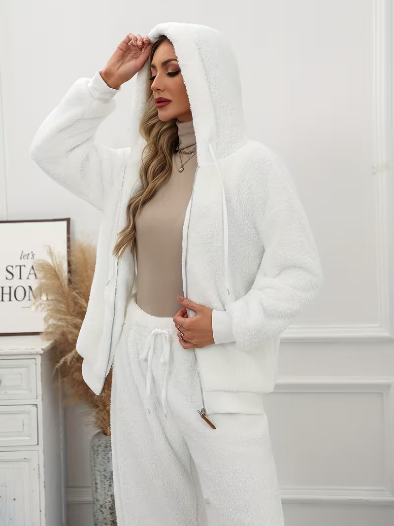 Women's Plus Size Plush Fleece Zip-Up Hooded Jacket