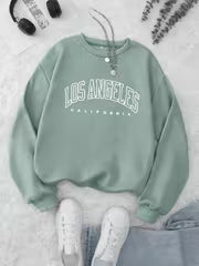 Women's Preppy Los Angeles Print Crew Neck Sweatshirt