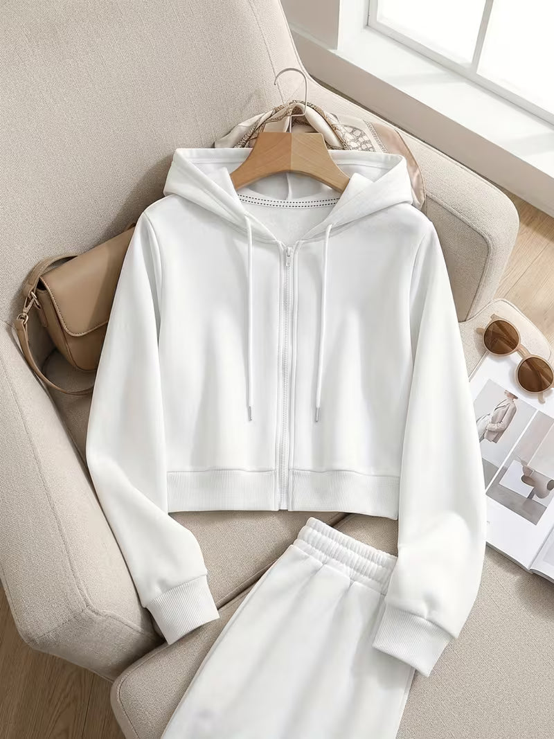 Women's Solid Color Hooded Zip-Up Sweatshirt