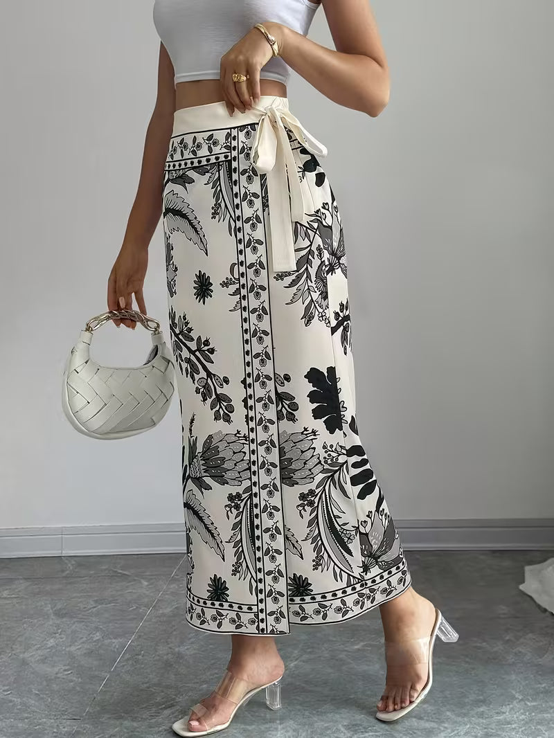 Women's Floral Print Wrap Tie Skirt, Vacation Style