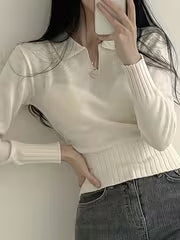 Women's Casual V-Neck POLO Sweater