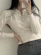Women's Casual V-Neck POLO Sweater