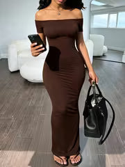 Women's Solid Color Off-Shoulder Short Sleeve Dress