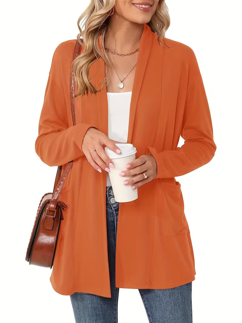 Women's Light Blue Open-Front Cardigan with Pockets