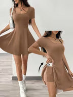 Women's Solid Color Square Neck Short Sleeve Dress