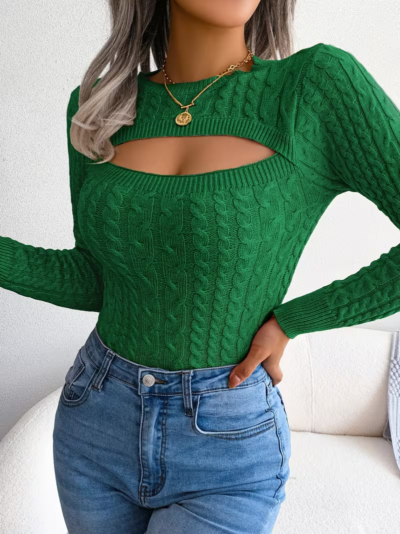 Women's Hollow-Out Twist Slim-Fit Pullover Sweater