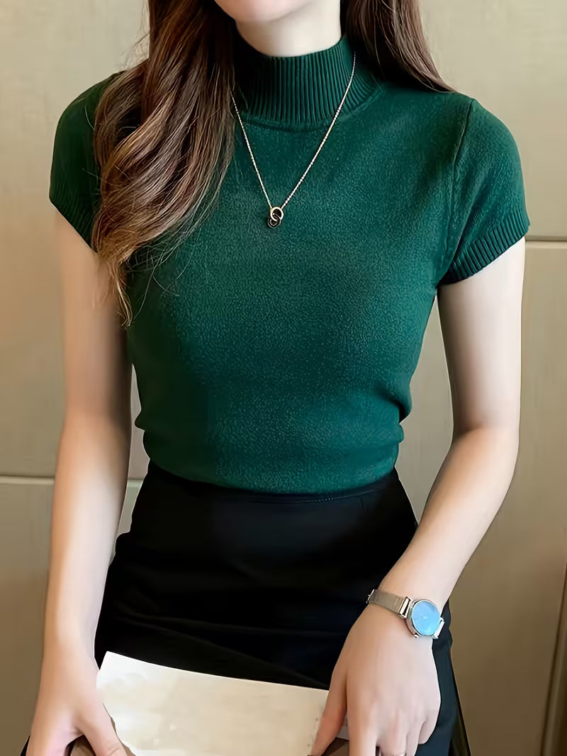 Women's Ice Fiber Half-Collar Short Sleeve Pullover
