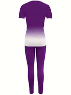 Women's Gradient Letter Print Set, Short Sleeve & Long Pants