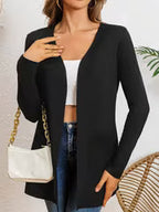 Women's Mid-Length Open-Front Cardigan, Dual Pockets