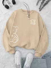 Women's Round Neck Bear Print Sweatshirt