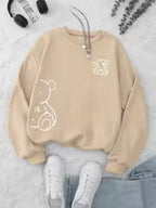 Women's Round Neck Bear Print Sweatshirt