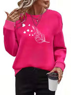 Women's Fleece Heart Print Round Neck Sweatshirt