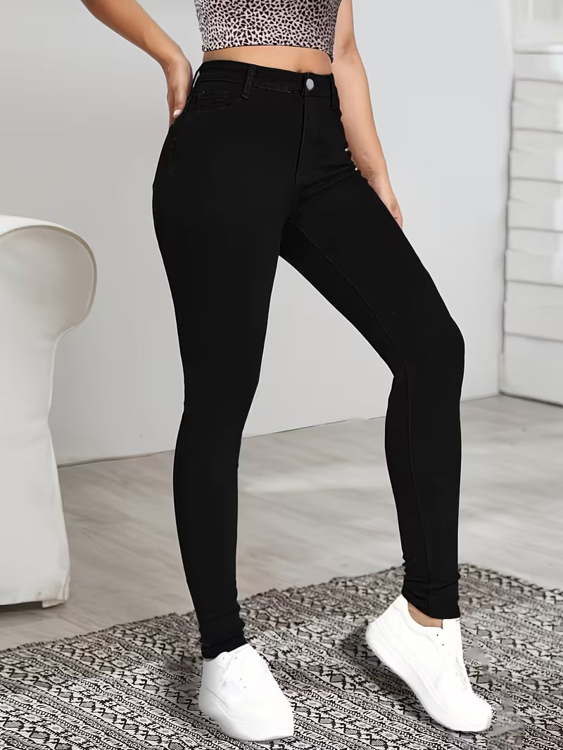 Women's High-Waisted Slim Fit Mock Jeans