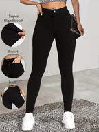 Women's High-Waisted Slim Fit Mock Jeans