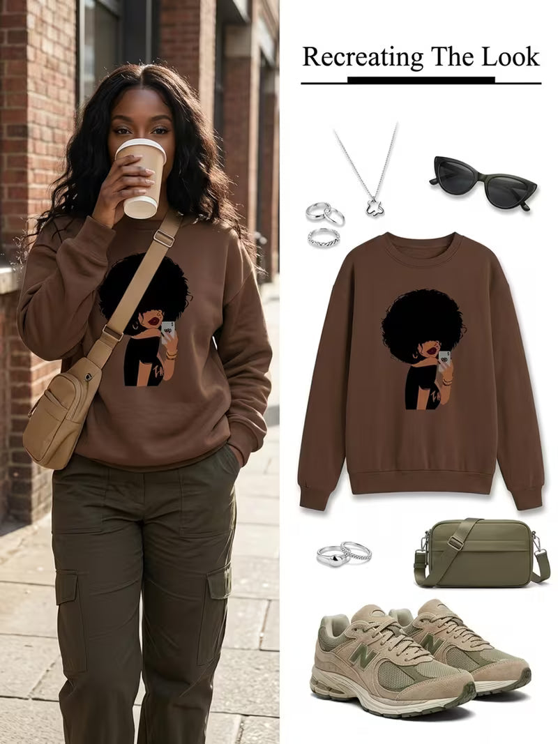 Women's Fleece-Lined Portrait Print Sweatshirt
