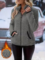 Women's Contrast Color Plush Zipper Casual Jacket