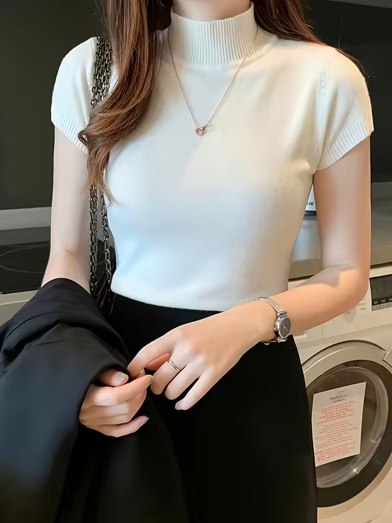 Women's Ice Fiber Half-Collar Short Sleeve Pullover