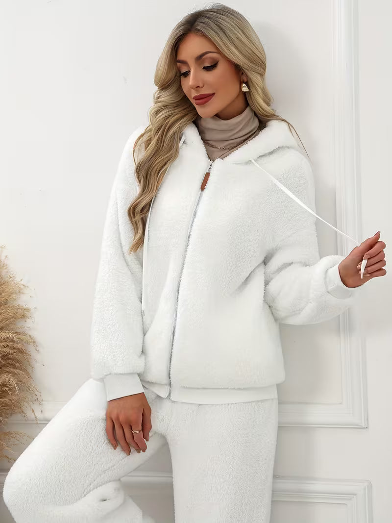 Women's Plus Size Plush Fleece Zip-Up Hooded Jacket