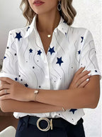 Women's Star Print Office Blouse, Short Sleeve